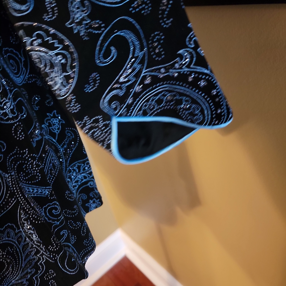 Alex Evenings Black and Silver And TEAL BLOUSE - Picture 11 of 15